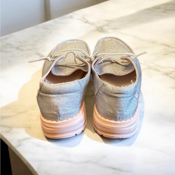 Hey Dude Wendy Gray Sparkle Loafers Slip-Ons with Canvas Comfort - Picture 4 of 8